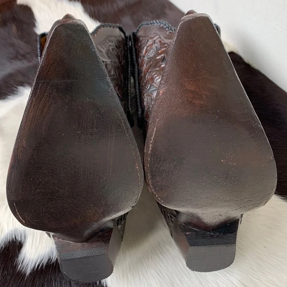 SOLD OLD GRINGO BOOT STAR Tooled Leather Handmade Brown Cowboy Western Boots 10 - Picture 12 of 14